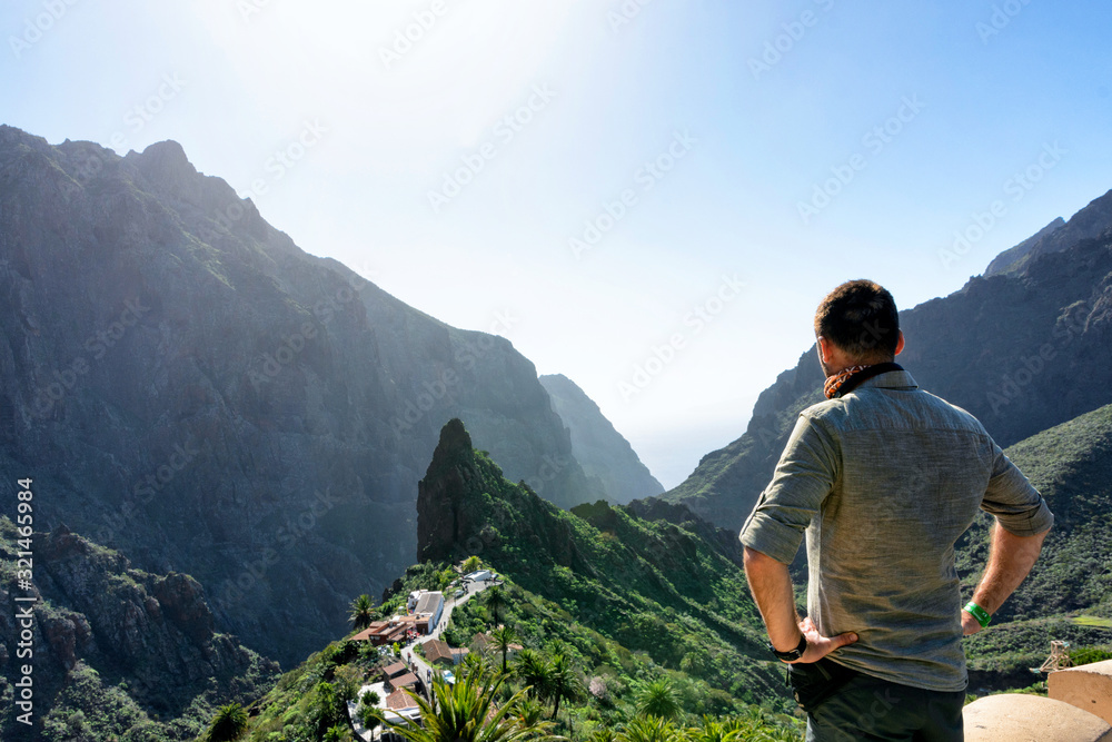 View of the streets of Maska village and canyon with tropical plants