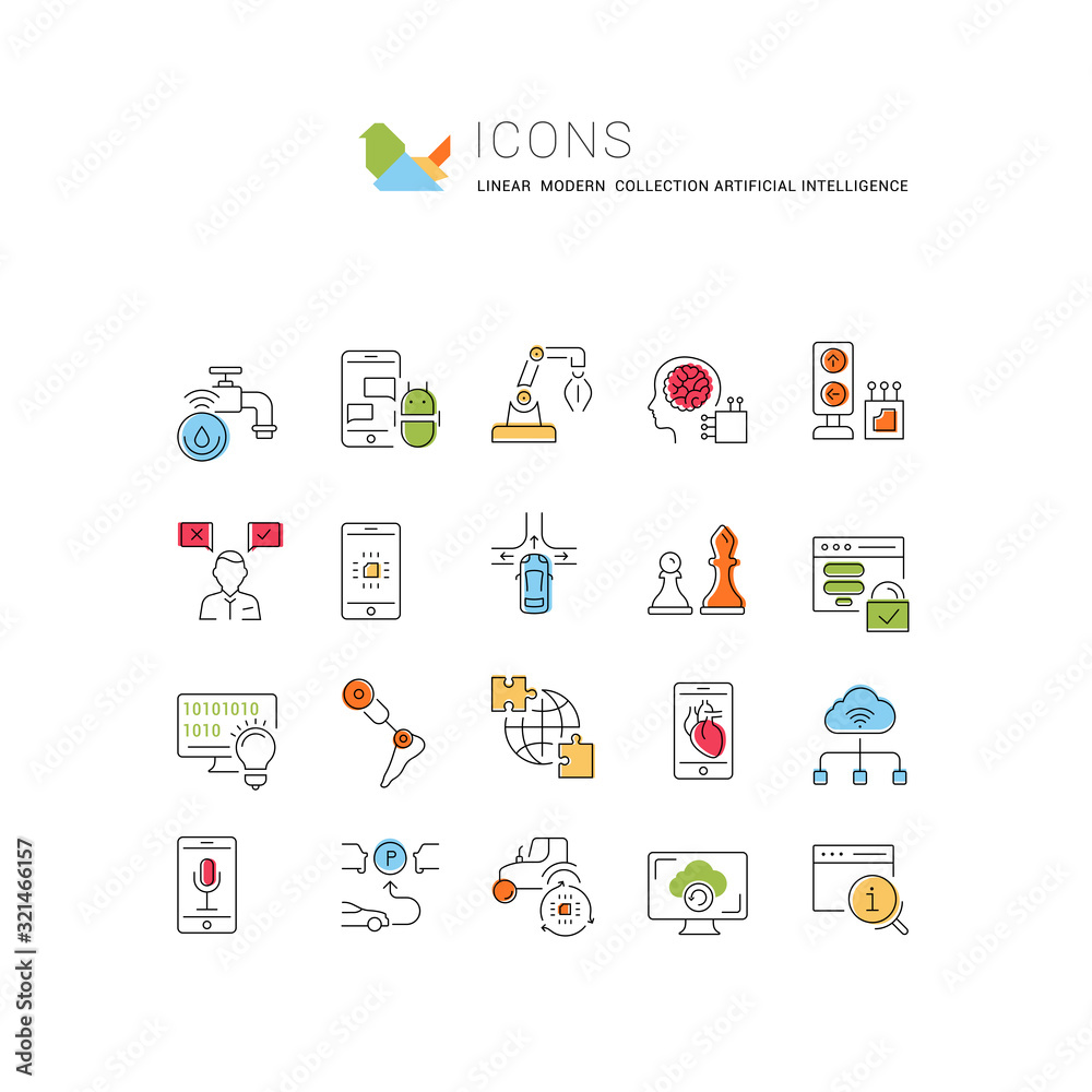 Set Vector Line Icons of Artificial Intelligence.
