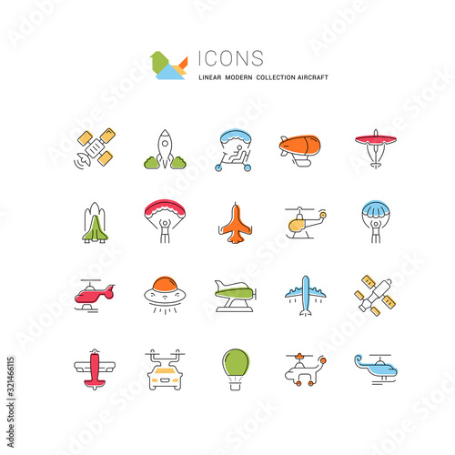 Set Vector Line Icons of Aircraft.