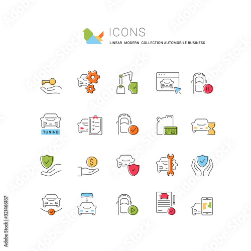 Set Vector Line Icons of Automobile Business