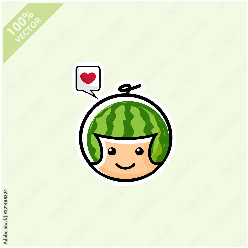 Watermelon. Healthy Food concept. Emoji Emoticon collection. Cartoon