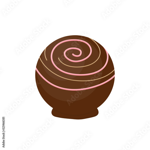 Cute chocolate bonbon round vector illustration. Sweet sugar candy with topping from box of chocolates, candies, truffle graphic icon. Isolated.