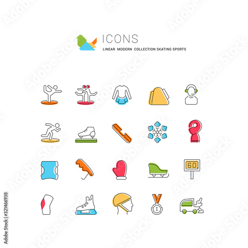 Set Vector Line Icons of Skating Sports.