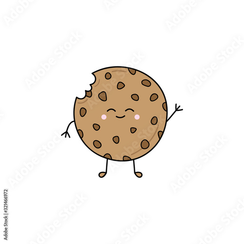 Cute chocolate chip cookie vector illustration. Hand drawn sweet cookie graphic. Isolated.