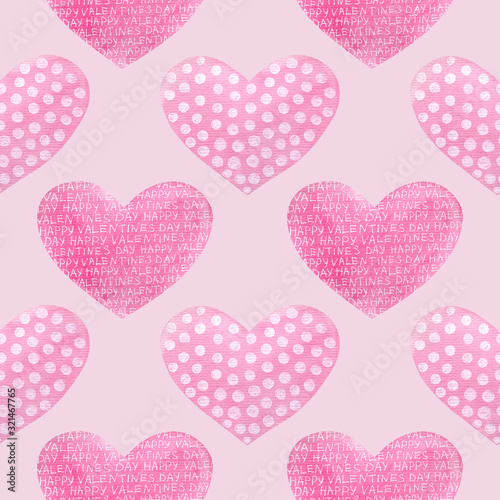 Watercolor pattern with rose hearts with white ornament. Hand drawn. Good for card  poster  print  fabric  wrapping paper design