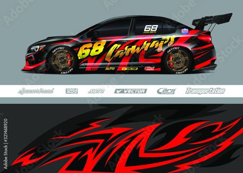 Race car livery design vector. Graphic abstract stripe racing background designs for vinyl wrap  race car  cargo van  pickup truck and adventure. Full vector Eps 10.