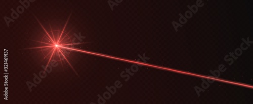 Red laser beam light effect isolated on transparent background. Neon light ray. photo