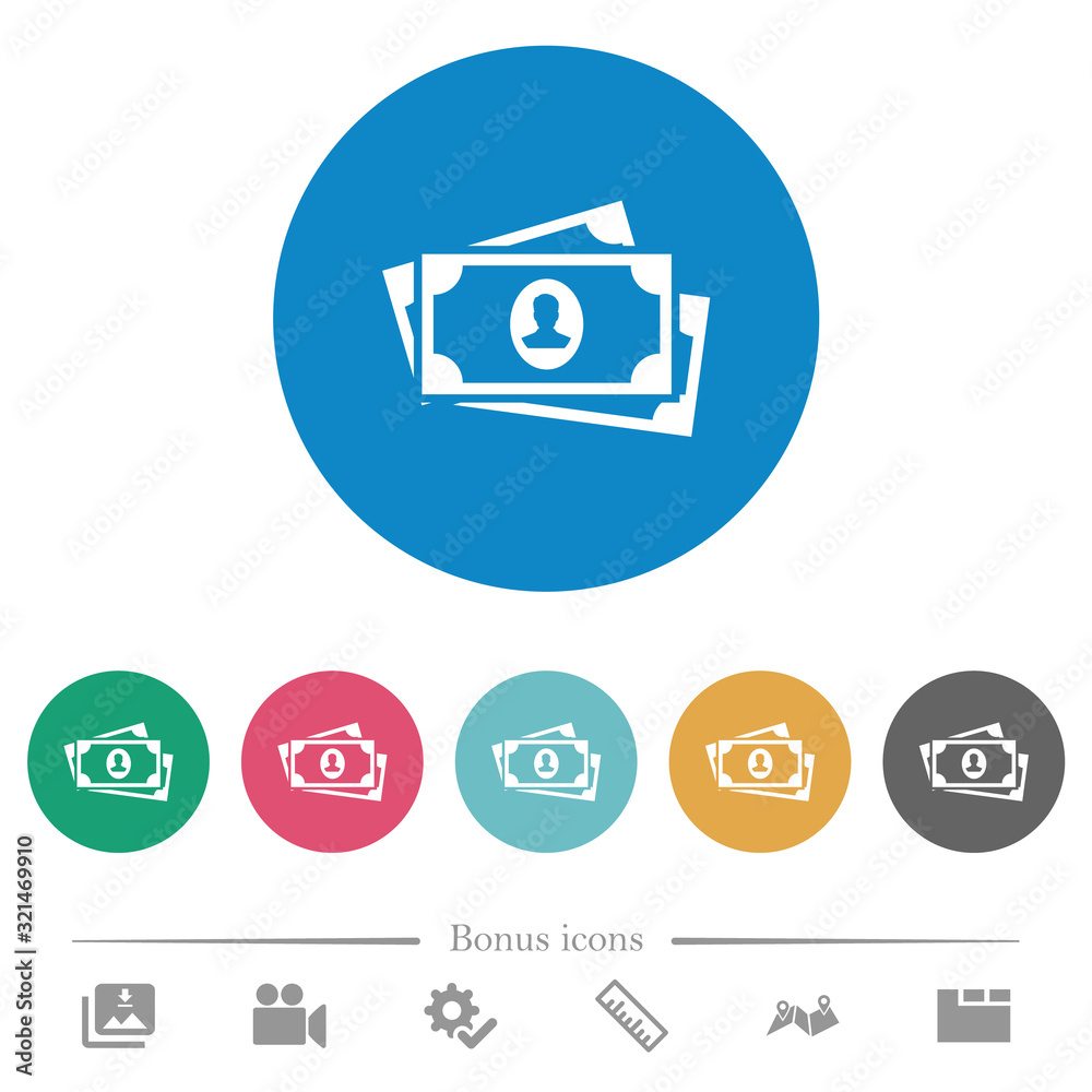 More banknotes with portrait flat round icons