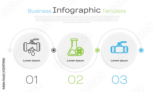 Set line Broken metal pipe with leaking water, Antifreeze test tube and Industry metallic pipes and valve. Business infographic template. Vector