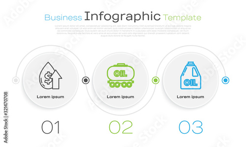 Set line Oil price increase, Oil railway cistern and Canister for motor machine oil. Business infographic template. Vector