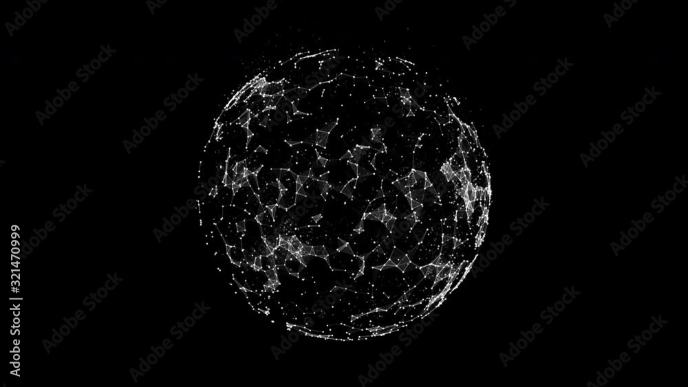 Plexus style rotating sphere in white dots and lines on the alpha transparent background.