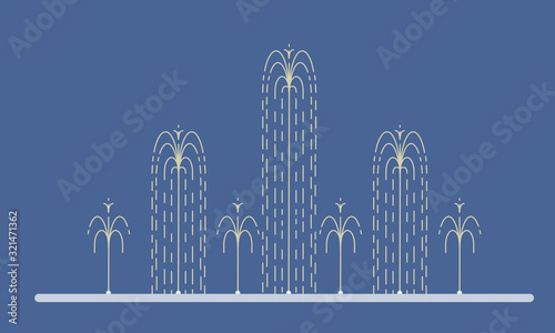 Flat vector illustration of long city fountain with nine water jets based on the ground. Element for city, town illustration. Isolated on white background