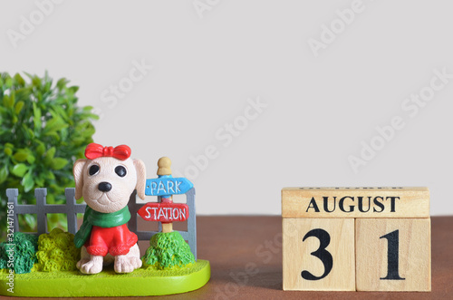 August 31, The dog in the garden, Date of number cube design. photo