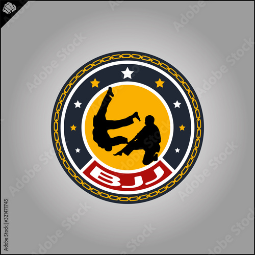 Karate high kick emblem. Martial art colored simbol design. Vector, EPS.