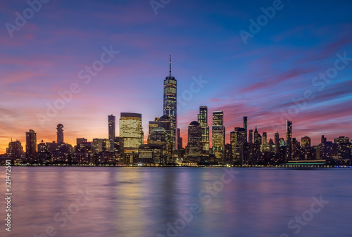 New York City downtown skyline at sunset - beautiful cityscape