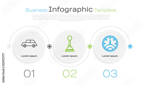 Set line Car, Gear shifter and Speedometer. Business infographic template. Vector