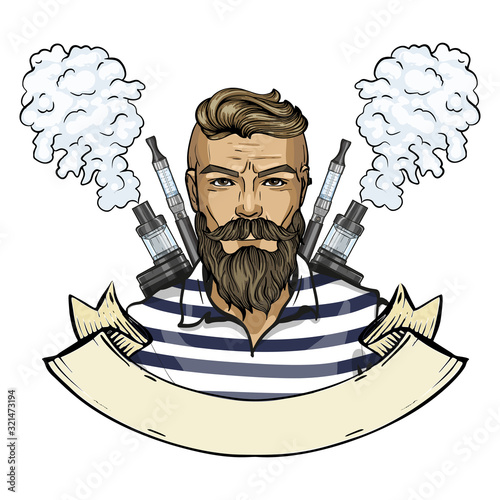 Sketch of hipster man with vaporizer cigarette
