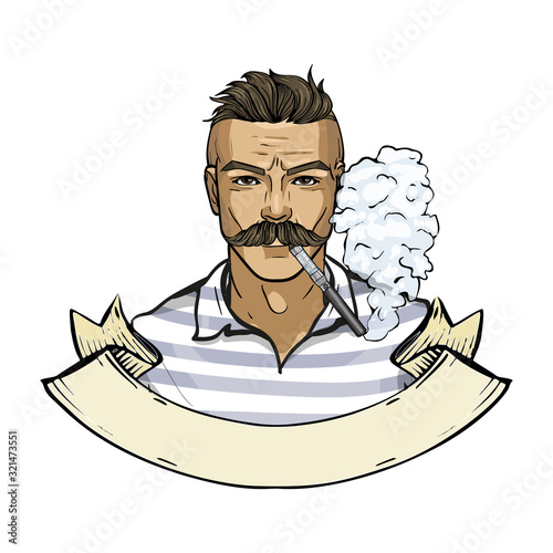 Sketch of hipster man with vaporizer cigarette