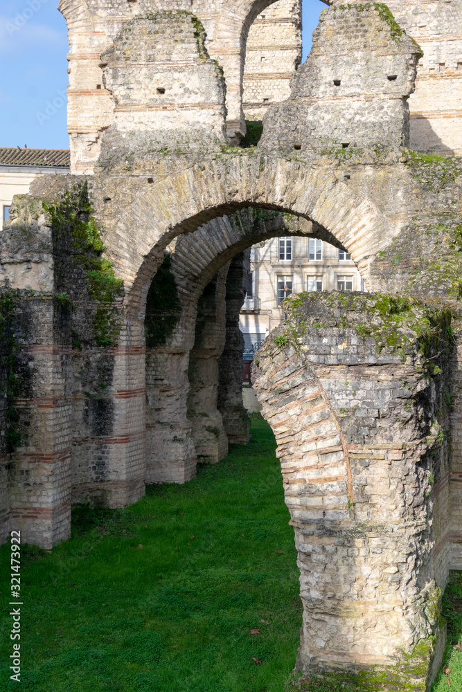 Palais Gallien. Ruins of the ancient Roman amphitheater of Bordeaux. New Aquitaine, France, Europe