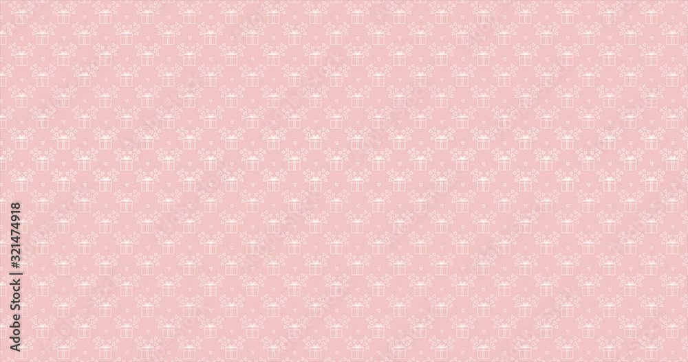 Seamless background. Pattern with hand-drawn gifts and hearts. 2D animation Seamless background. Pattern with hand-drawn gifts and hearts. 2D animation