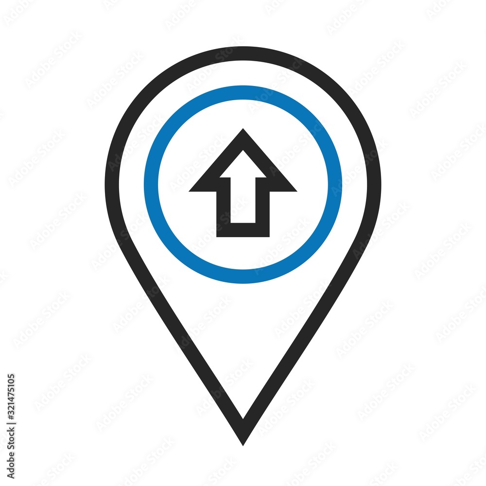 Twin color move upward arrow Location Icon on white background to use in web application interface. It can also be used for travel and tourism industry.