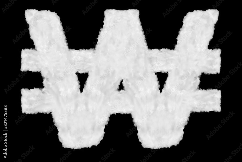 South Korean won currency sign element made of clouds on black background ready for mask or blending modes South Korean won currency sign element made of clouds on black background ready for mask or blending modes