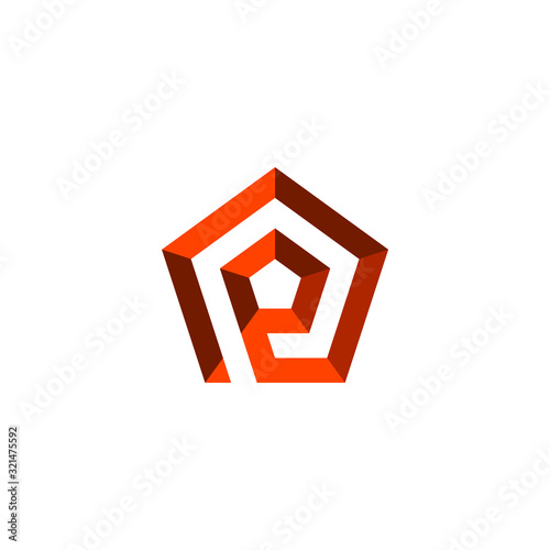 Initial letter P logo template with pentagonal prism symbol in flat design pictogram illustration