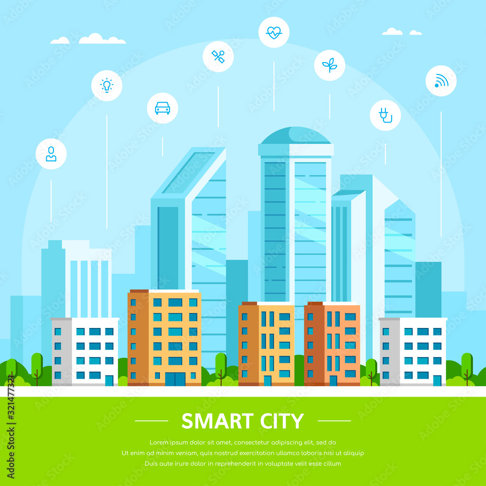 Smart city concept banner design in flat style