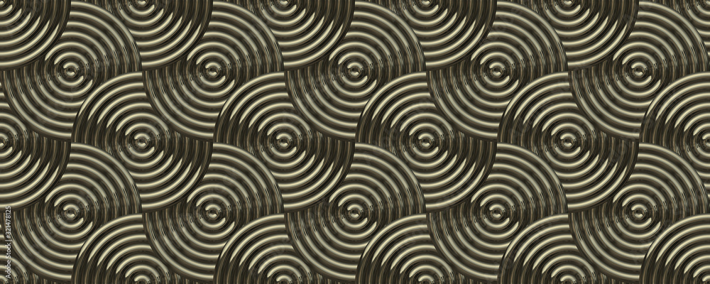 Groovy metallic circle overlaping seamless pattern background