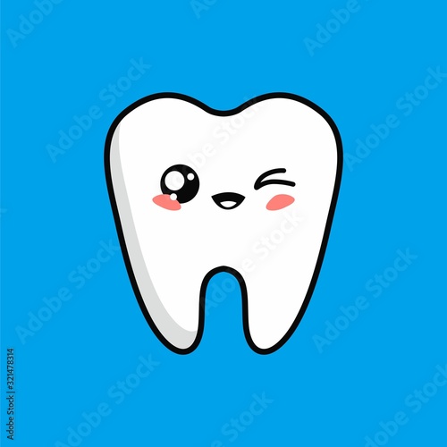 Cartoon of Cute Teeth Character Design, Teeth Icon Illustration Template Vector