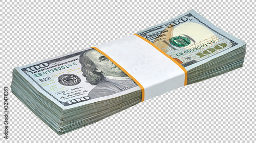 New design dollar bundle on isolated background. Including clipping path	 photo