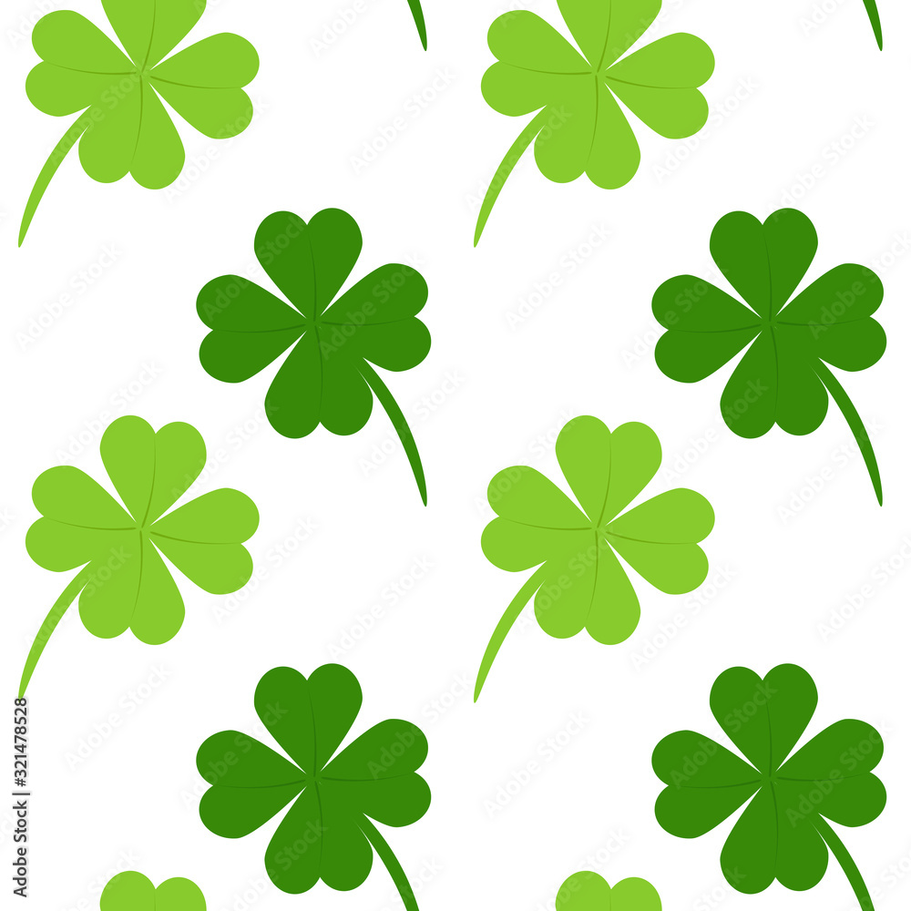 Seamless pattern with four-leaf clover. Vector illustration. Design for banner, card, invitation, postcard, textile, fabric, wrapping paper. Abstract background for St. Patrick's Day Seamless pattern with four-leaf clover. Vector illustration. Design for banner, card, invitation, postcard, textile, fabric, wrapping paper. Abstract background for St. Patrick's Day