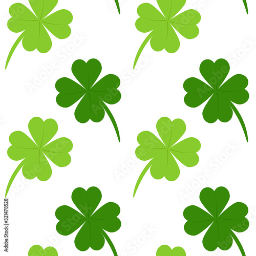 Seamless pattern with four-leaf clover. Vector illustration. Design for banner, card, invitation, postcard, textile, fabric, wrapping paper. Abstract background for St. Patrick's Day