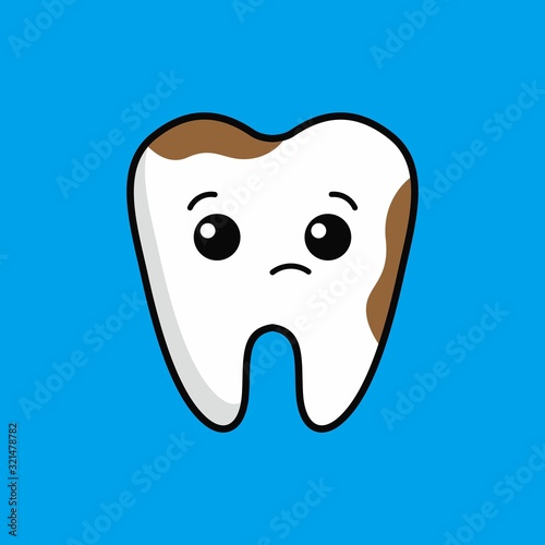 Cartoon of Cute Dirty Teeth Character Design, Teeth Icon Illustration Template Vector