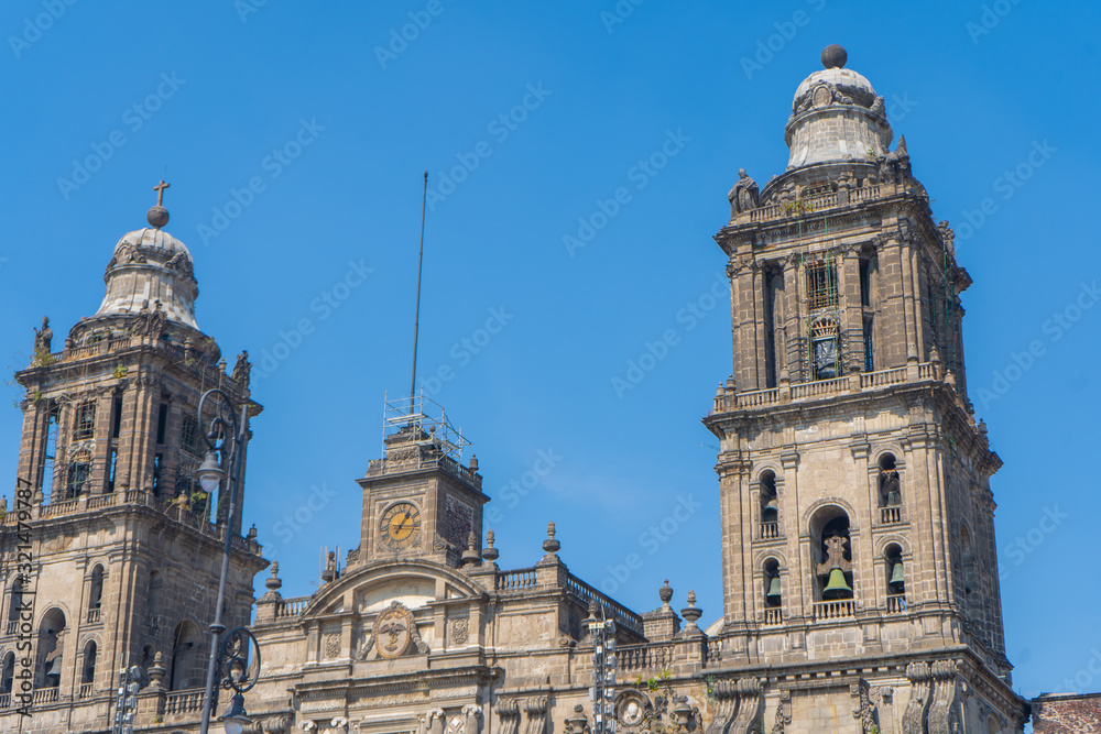 Metropolitan cathedral in Mexico city. Details of colonial architecture. Travel photo. Wallpaper or background. Latin america.