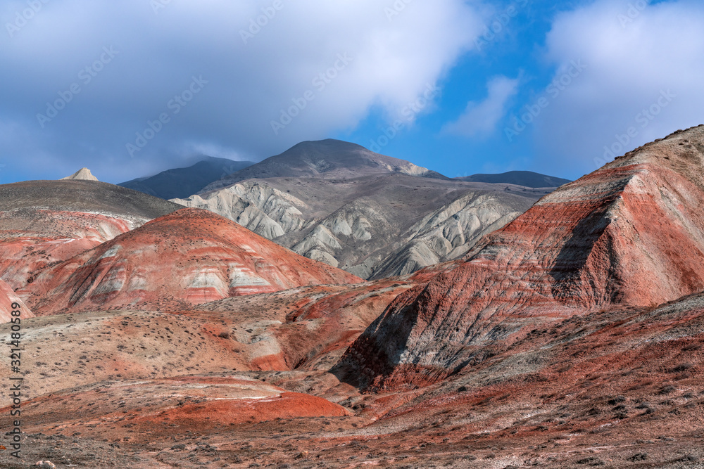 Striped red mountains landscape, the beauty of nature