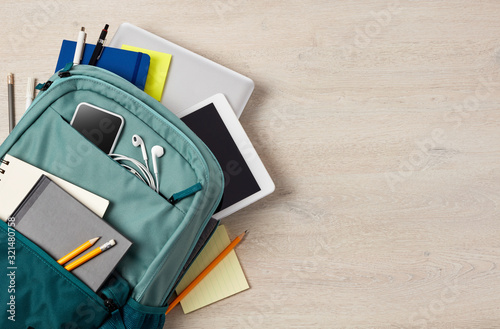 Backpack and office supplies