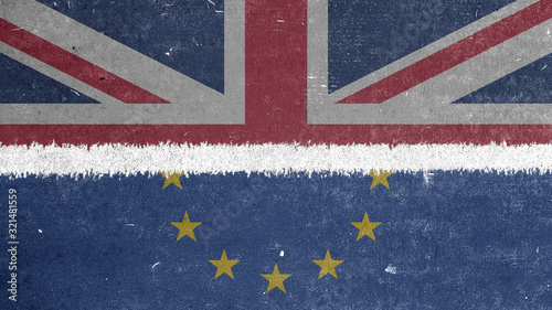 Brexit, UK & EU Flags on textured surface
