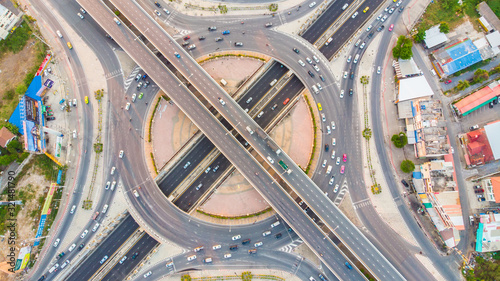 Circular junction cross transport road with car movement