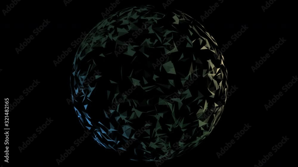Abstract globe with polygonal geometric surface looking like cracked glass particles or crystals over black background. Abstract globe with polygonal geometric surface looking like cracked glass particles or crystals over black background.