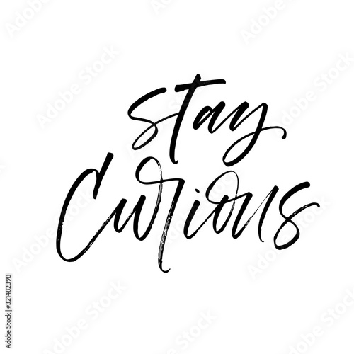 Stay curious postcard. Hand drawn brush style modern calligraphy. Vector illustration of handwritten lettering. 