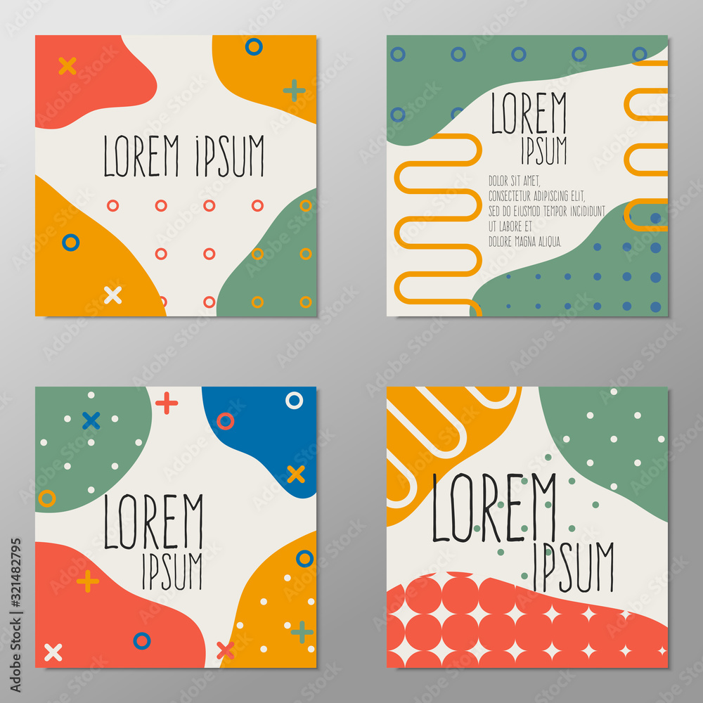 A set of templates for instagram. Colored spots and dots. Flat style. Simple shapes and calm colors.