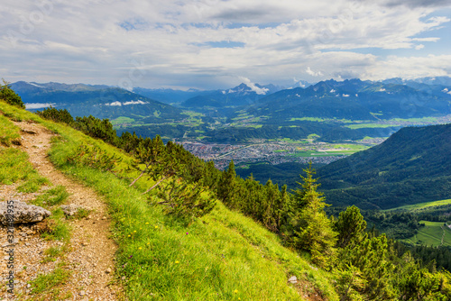 Amazing landscape view from Nordkette mountain top to Innsbruck area in Alps, Austria
