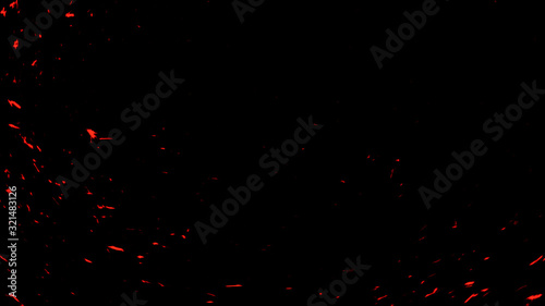 Colorful particles effect dust debris isolated on black background, motion powder spray burst in dark texture.