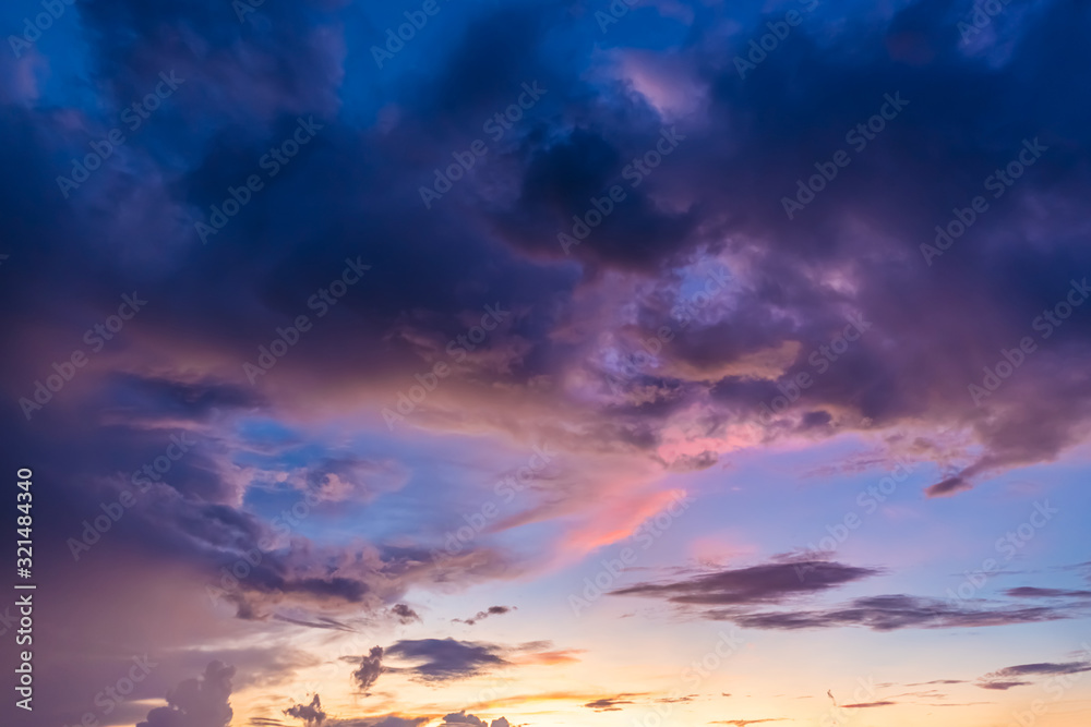 Beautiful evening sky with clouds, sunset.