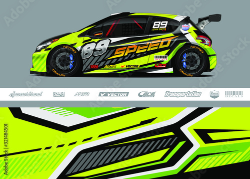 Race car livery design vector. Graphic abstract stripe racing background designs for vinyl wrap  race car  cargo van  pickup truck and adventure. Full vector Eps 10.