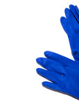 Blue rubber gloves on a white background