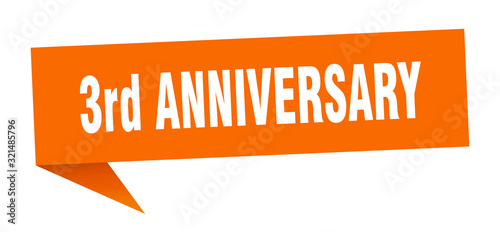 3rd anniversary speech bubble. 3rd anniversary ribbon sign. 3rd anniversary banner