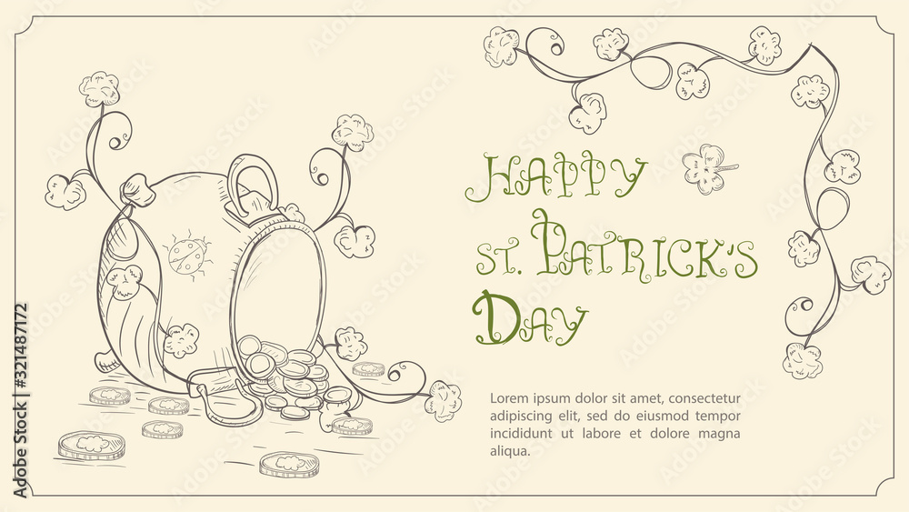 Fototapeta premium illustration 2 outline banner for making a design on the theme of St Patricks day in the style of Doodle