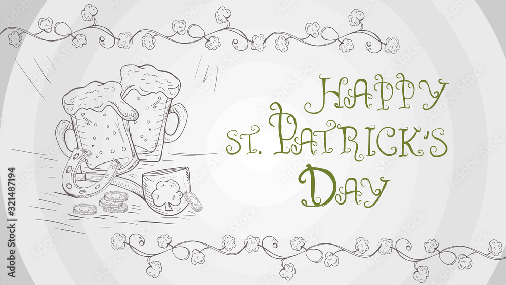 illustration 3 outline banner for making a design on the theme of St Patricks day in the style of Doodle